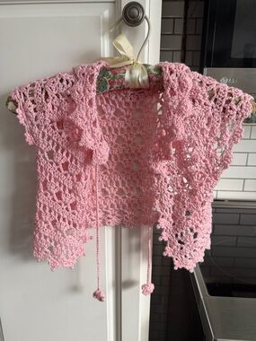Pink Girl’s 4-6y Crochet Cap Sleeve Top